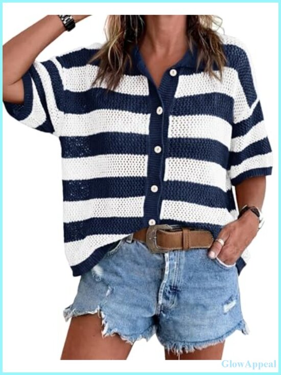 Sweaters - Crochet Cardigan Button Up Cover Up Summer Knit Top - (80 chars max)